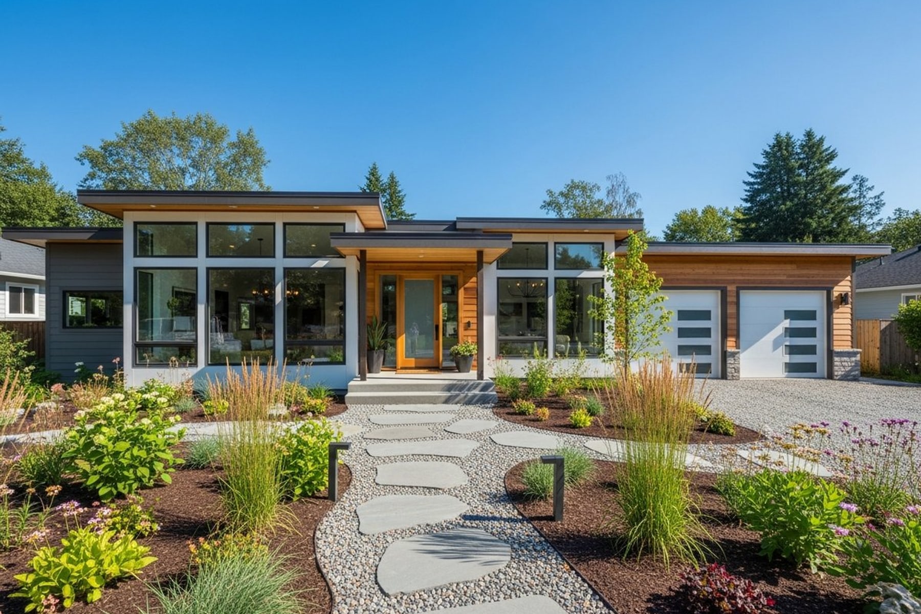 Illustrative reference of a landscaped prefab residence
